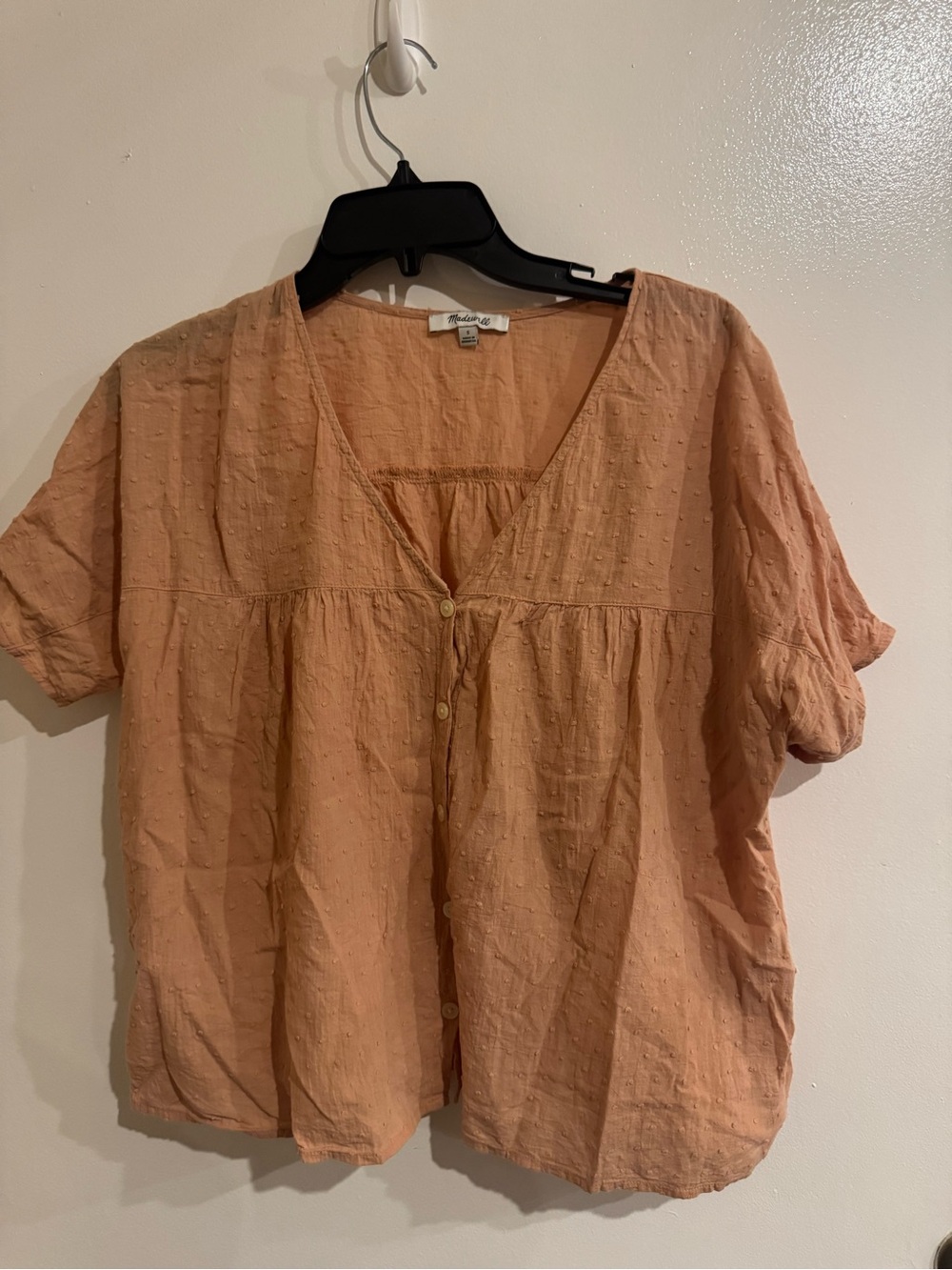 Madewell Peach Button-Front Short Sleeve Blouse